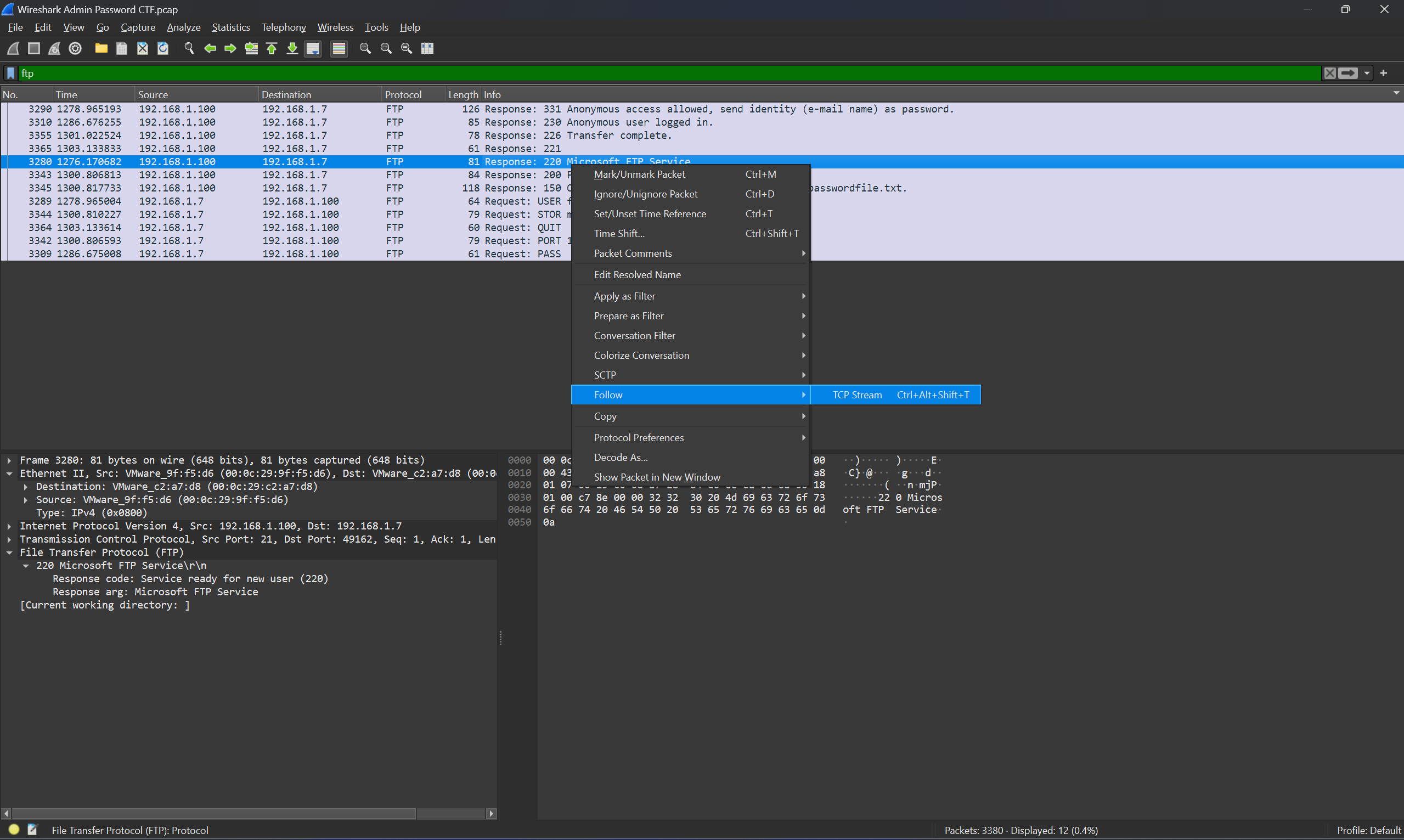 selecting TCP stream